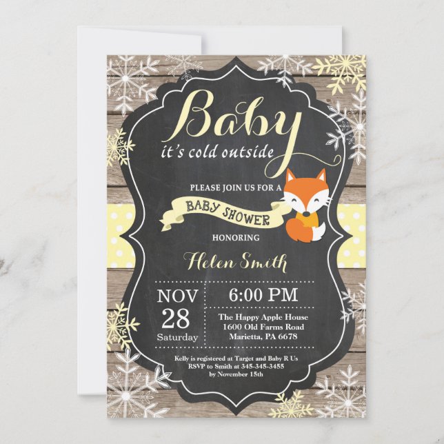Baby det är kallt ute Rävräv Babyshower Inbjudningar (Framsida)