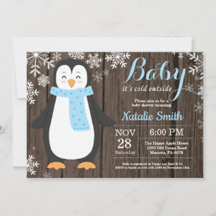 Baby det är kallt ute Rustic Penguin Babyfirande Inbjudningar