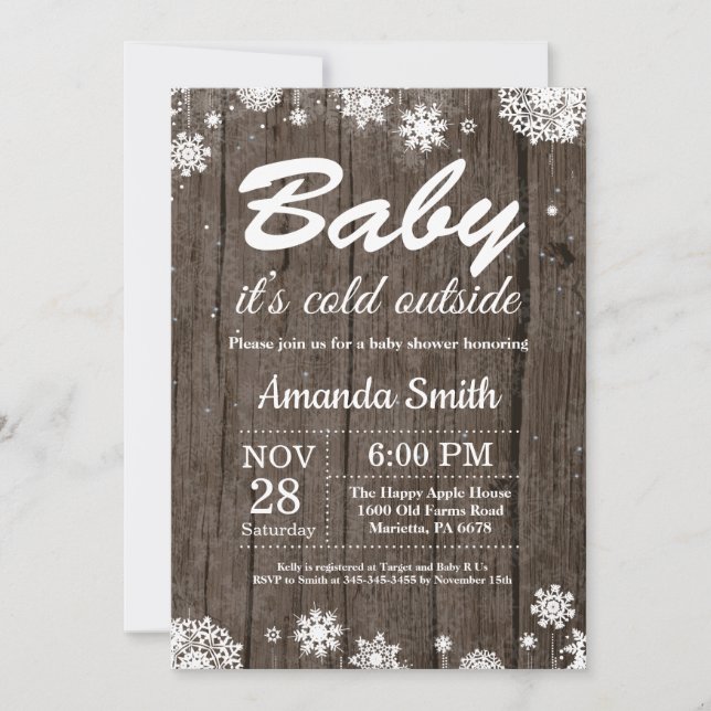 Baby det är kallt ute Rustik vinter Baby Shower Inbjudningar (Framsida)