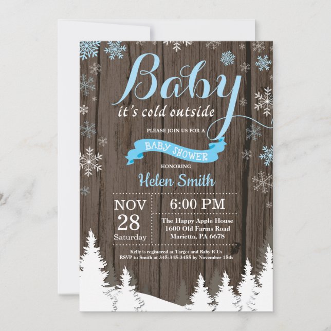 Baby det är kallt ute Rustik vinter Baby Shower Inbjudningar (Framsida)