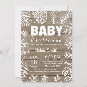 Baby det är kallt ute rustik vinter baby shower inbjudningar