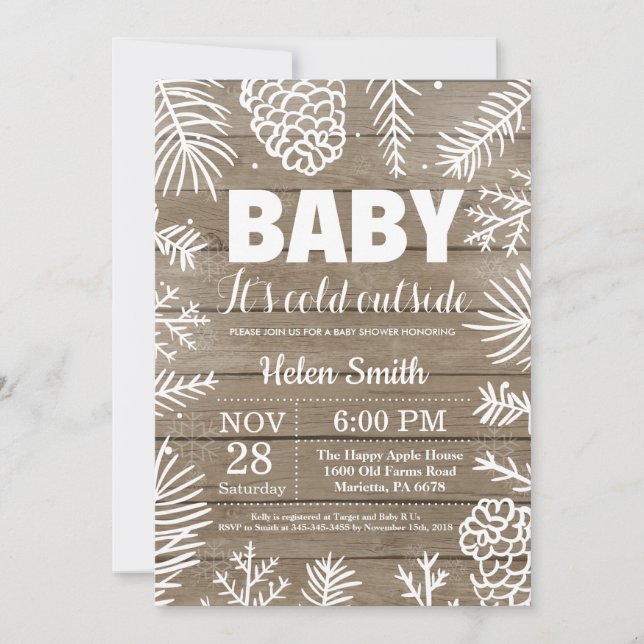 Baby det är kallt ute rustik vinter baby shower inbjudningar (Framsida)