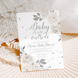 Baby det är kallt ute Silver Blommig Bebis-fest I Inbjudningar
