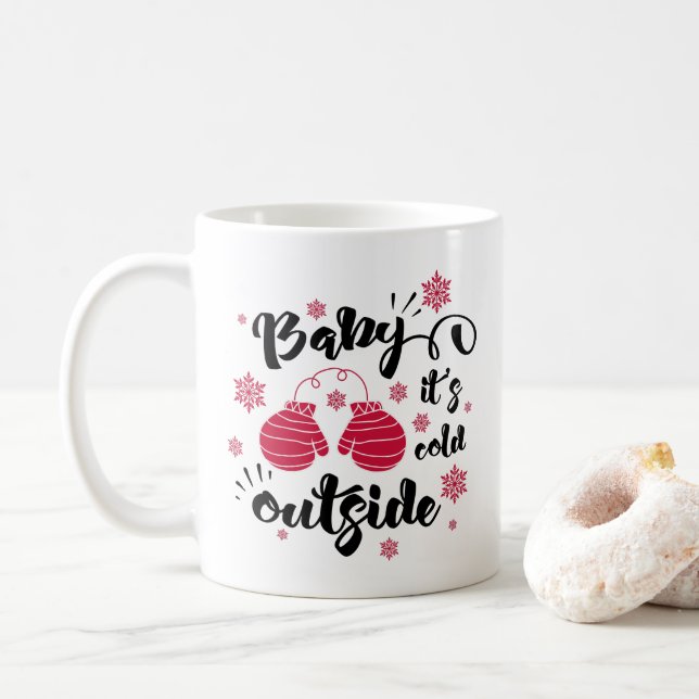 Baby det är kallt ute söta vantar vinter kaffemugg (Med munk)