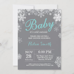 Baby det är kallt ute Vinter Aqua Baby Shower Inbjudningar