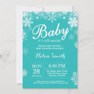Baby det är kallt ute Vinter Aqua Baby Shower Inbjudningar