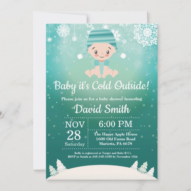 Baby det är kallt ute Vinter Baby Shower Inbjudningar (Framsida)