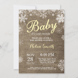 Baby det är kallt ute Vinter Gul Bebis Shower Inbjudningar