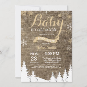 Baby det är kallt ute Vinter Guld Baby Shower Inbjudningar