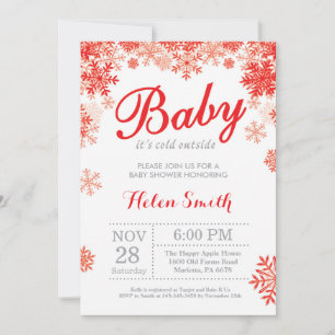 Baby det är kallt ute vinter röd baby shower inbjudningar