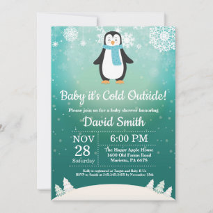 Baby det är kallt ute vinterpingvin baby shower inbjudningar
