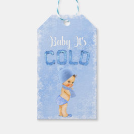 Baby Det Är Kallt Vinter Snöflinga Blå Pojke Dusch Presentetikett