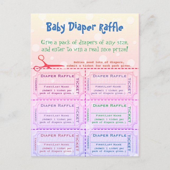Baby Diaper Raffle Biljett Rainbow Vykort (Framsida)