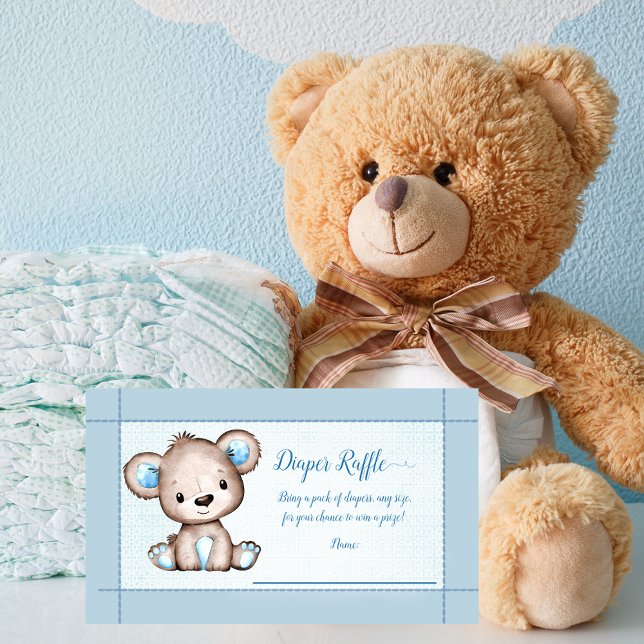 Baby Diaper Raffle Cute Brown Bear Boy Shower Game Tilläggskort (Skapare uppladdad)