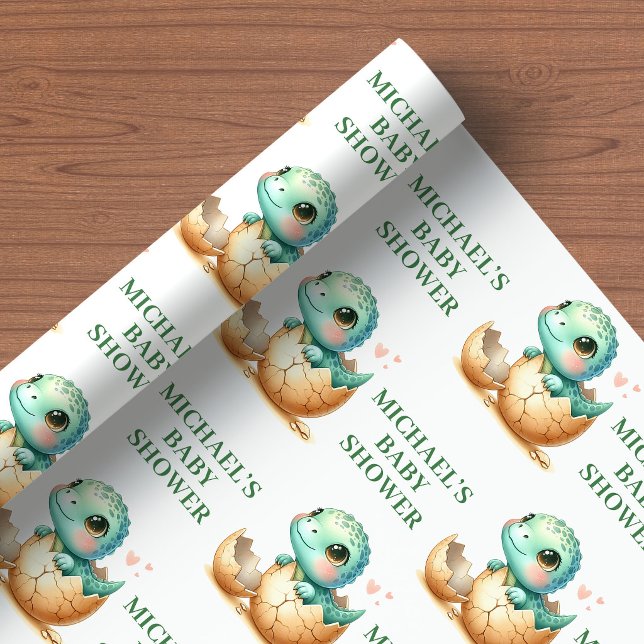 Baby Dino Ägg Tema Kläcks Snart Presentpapper (Baby Dino Egg Theme Hatching Soon Wrapping Paper)