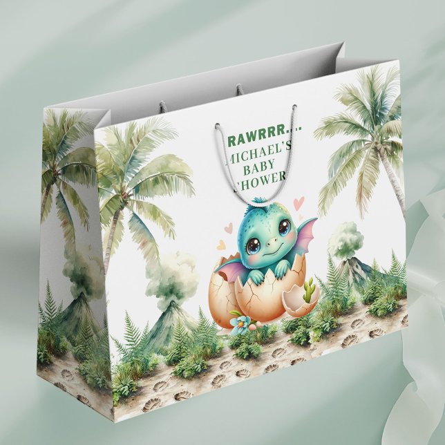 Baby Dino Ägg Tema Kommer Kläckas Snart Presentpås (Baby Dino Egg Theme Hatching Soon Gift Bag)