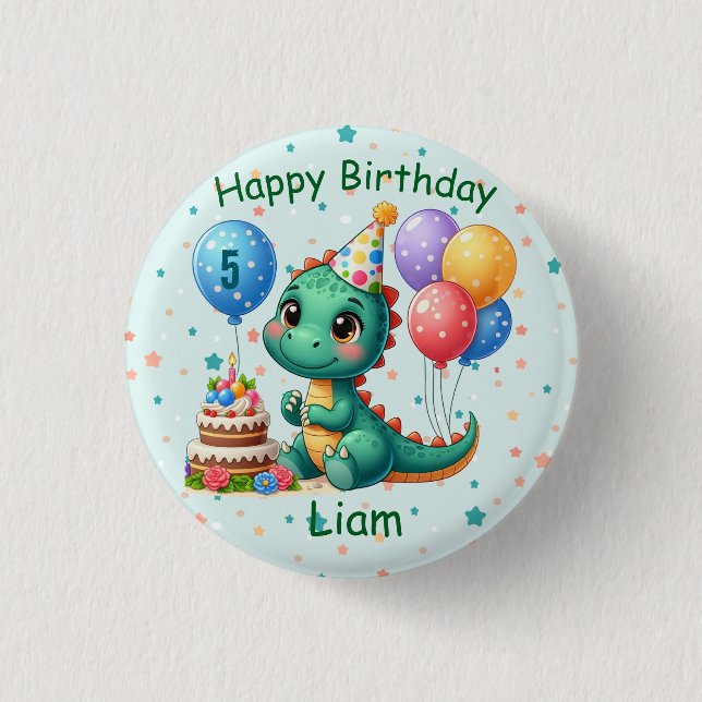 Baby Dino Birthday Button Knapp (Framsida)