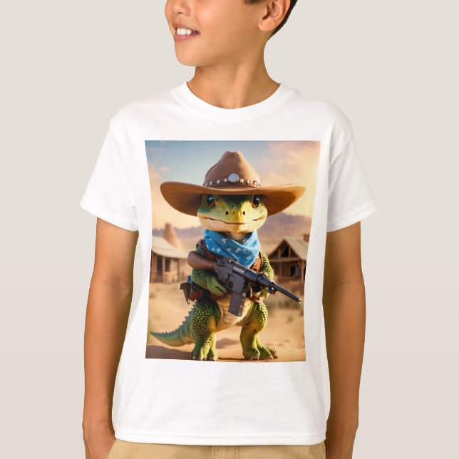 "Baby Dino Cowboy: Vilda western Äventyr" T Shirt (Framsida)