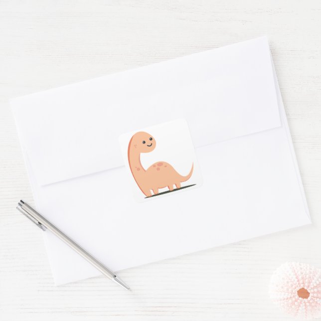 Baby Dino Fyrkantigt Klistermärke (Kuvert)