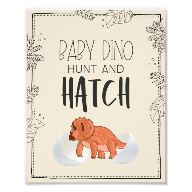 Baby Dino Hunt och Hatch Dinosaur Birthday Sign Fototryck (Framsidan)