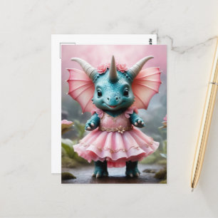 Baby Dino i Rosa Dress Vykort