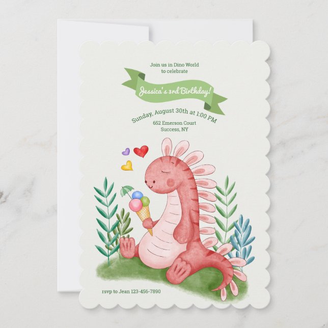 Baby Dino-inbjudan till Rosa Inbjudningar (Framsida)