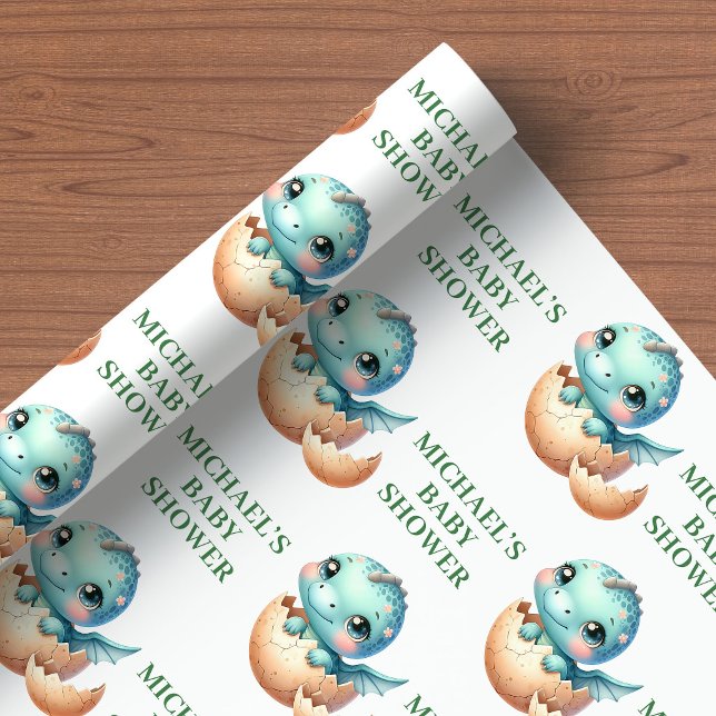 Baby Dino Kläcks Snart Presentpapper Baby Shower (Baby Dino Hatching Soon Wrapping Paper Shower Party)
