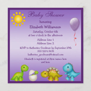 Baby Dino och Dinosaurs Lila Baby Shower Inbjudningar