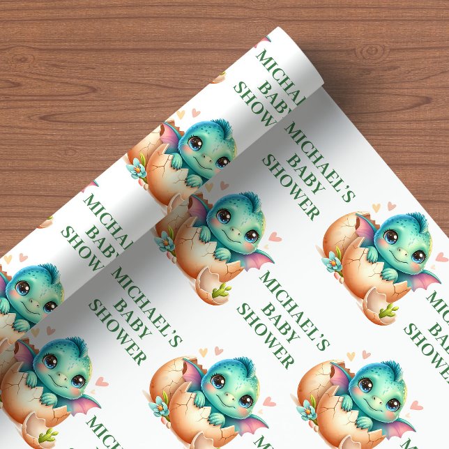 Baby Dino Presentpapper Söt kläcks snart (Baby Dino Shower Wrapping Paper Cute Hatching Soon)