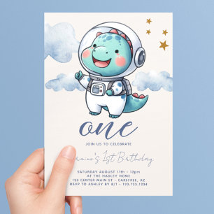 Baby Dinosaur Astronaut Pojke 1-årsdag Inbjudningar