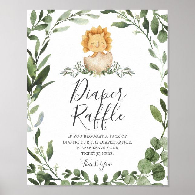 Baby Dinosaur Baby Shower Diaper Raffle Sign Poster (Framsidan)