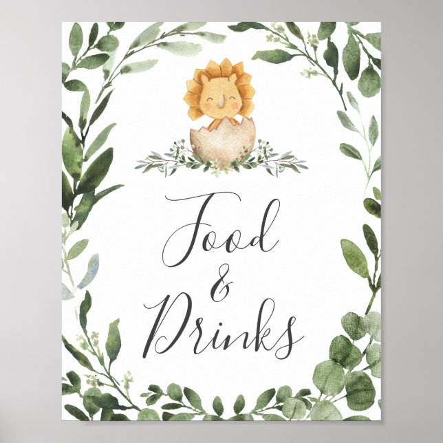 Baby Dinosaur Baby Shower Food and Drinks Sign Poster (Framsidan)