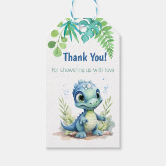 Baby Dinosaur Baby Shower Grönt och Blue Tack Presentetikett