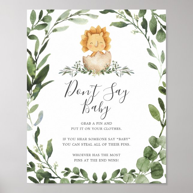 Baby Dinosaur Baby Shower Säg inte att Baby skrive Poster (Framsidan)
