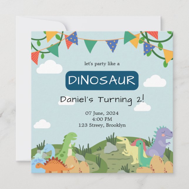 Baby Dinosaur Blå himmel Inbjudningar (Framsida)
