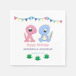 Baby Dinosaur Boy and Girl Joint Birthday Pappersservett
