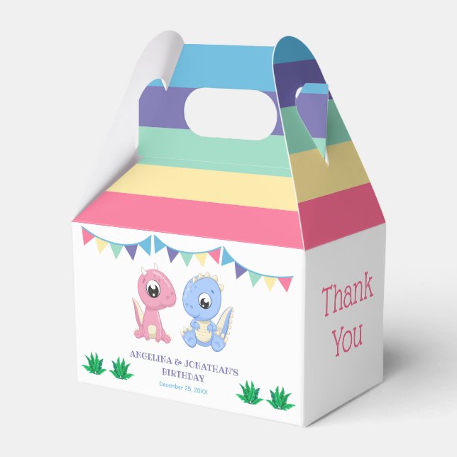 Baby Dinosaur Boy and Girl Joint Birthday Presentaskar (Framsidan Sidan)