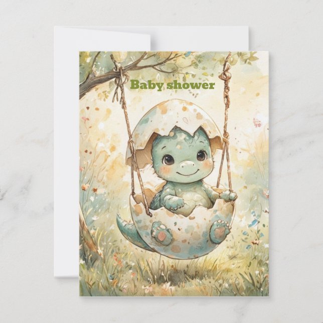 Baby Dinosaur Digital nedladdning Blöja Invitation Inbjudningar (Framsida)