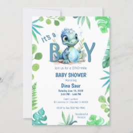 Baby Dinosaur Egg Grönt och Blue Baby Shower Inbjudningar