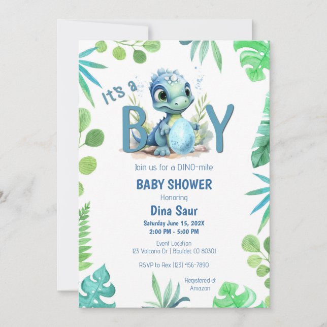Baby Dinosaur Egg Grönt och Blue Baby Shower Inbjudningar (Framsida)