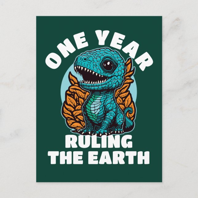 Baby Dinosaur Ett Års Födelsedag Vykort (Framsida)
