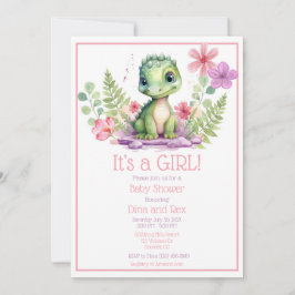 Baby Dinosaur Girl Flowers Inbjudningar
