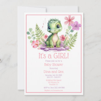Baby Dinosaur Girl Flowers Inbjudningar