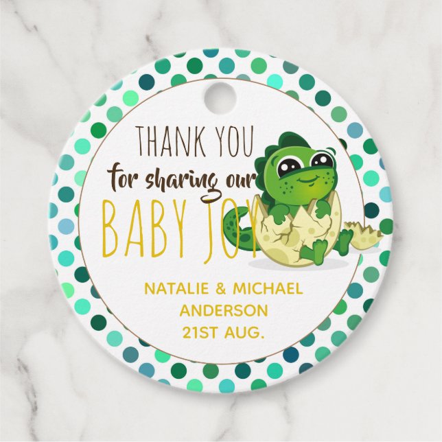 Baby Dinosaur Hatching Egg Boys Girls Shower Gåvor Etiketter (Framsida)