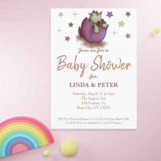 Baby Dinosaur Hatching Lila Baby Shower Inbjudningar