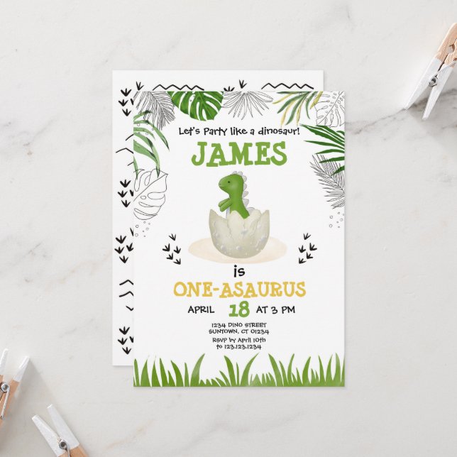 Baby Dinosaur oavsett ålder Inbjudningar (Fram/Back In Situ)