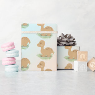 Baby Dinosaur på Löv och regnbåge Presentpapper