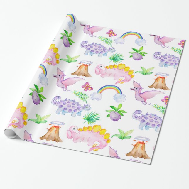 Baby Dinosaur Pastel Färg Cute Presentpapper (Utrullad)
