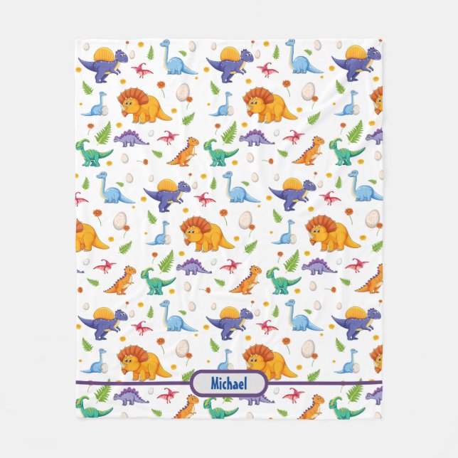 Baby Dinosaur Personalize Boy's Namn Fleecefilt (Framsidan)