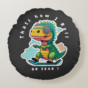 Baby Dinosaur Skating Så här rullar jag Rund Kudde